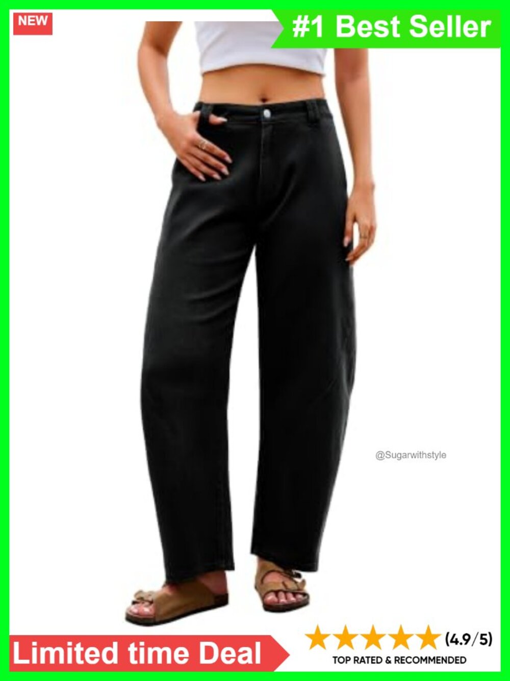 Women's Barrel Leg Pants High Waisted Wide Leg Stretch Cotton Pockets